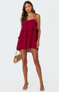 Edikted Dorothia Sheer Linen Look Mini Dress | PacSun Girl Hairstyle, Babydoll Style, Cute Preppy Outfits, Girls Blouse, Outfit Inspo Fall, Red Mini Dress, Sweaters And Jeans, Star Girl, Women Trends