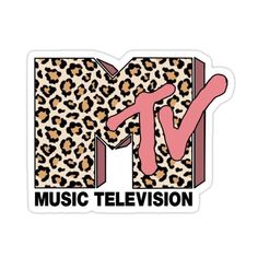 an animal print sticker with the word tv on it and a leopard print background