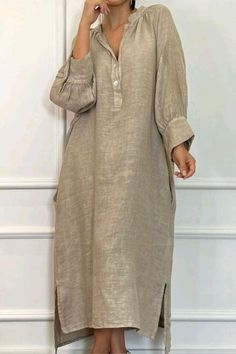 Plain Dress Casual, Linen Style Fashion, Kaftan Designs, Maxi Long Dress, Linen Fashion, Womens Shift Dresses, Plain Dress, Muslimah Fashion Outfits, فستان سهرة