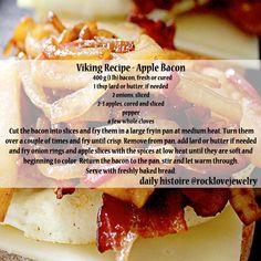 a bacon and apple sandwich is shown with the recipe on it's buns