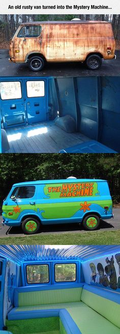 an old rusty van turned into the mystery machine