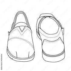 Women's Slip On Loafers Flat Shoes Line art, Technical sketch hand drawing outline vector doodle front and rear view isolated on white background for coloring page