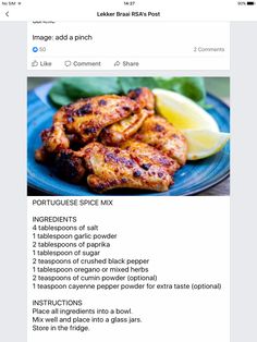 the recipe for grilled chicken with lemon wedges is shown on an instagram page