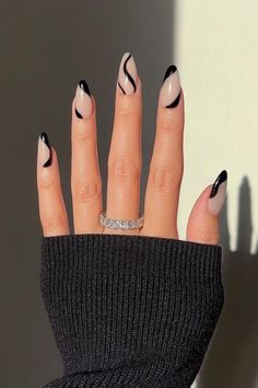 Clear Acrylic Nails, Manicure Designs, Short Almond Nails, Black Acrylic Nails, Almond Acrylic Nails