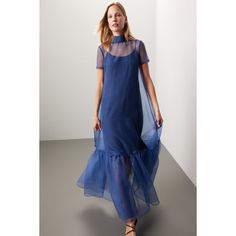 Blue mesh (100% Polyester). Lining (100% Polyester). Shift. Short sleeves. Mock neck. Back zipper closure. 61" from shoulder to hemline. Imported. Rent The Runway, Closet Designs, Mock Neck, Short Sleeves, Mesh, Zipper, Navy, Fashion Design, Blue