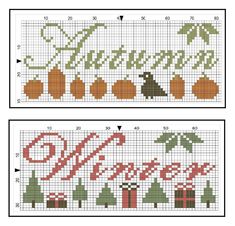 two cross stitch designs with the words merry and christmas