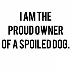 the words i am the proud owner of a spoiled dog written in black on a white background