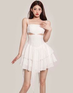 Age: 18-24 years oldSize: S M LPattern: Other/otherStyle: SexyCollar: Other/otherWaist type: High waistColor classification: white openwork White not openworkSleeve type: OtherCombination form: single pieceSKU: X23Q6932Skirt type: Puffy skirtSeason: Spring and summerYear Season: Summer 2023Skirt length: Short skirtStyle: SlingSilhouette: Type AMaterial composition: Other materials White Cutout Mini Dress For Beach, Fitted White Suspender Dress With Ruffles, Fitted White Suspender Dress For Spring, White Fitted Suspender Dress With Spaghetti Straps, White Cutout Summer Dress, Summer White Cutout Dresses, White Sleeveless Flirty Suspender Dress, White Flirty Suspender Dress With Spaghetti Straps, White Hollow Out Dresses For Summer