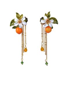 Gardens In Provence Orange Blossom Chain Earrings Les Nereides, Funky Jewelry, Jewelry Inspo, Dream Jewelry, Orange Blossom, Chain Earrings, Pretty Jewellery, Piercing Jewelry, Cute Jewelry