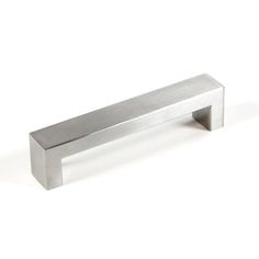 a stainless steel cabinet handle on a white background