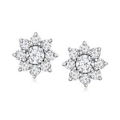 Ross-Simons - 1.80 ct. t. w. Lab Grown Diamond Flower Earrings in 14kt White Gold. Blooming with beauty, these 1.80 ct. t. w. round brilliant-cut lab-grown diamond flower earrings offer a stunning show of sparkle at an incredible value. Finely crafted in polished 14kt white gold. Lab-grown diamonds are identical to mined diamonds according to their optical, physical and chemical properties. All Ross-Simons lab-grown diamond jewelry includes an IGI Laboratory-Grown Diamond Report to verify cut, c Gia Certified Cluster Earrings For Formal Occasions, Classic Diamond Earrings With Flower Shape For Formal Occasions, Classic Cluster Diamond Earrings With Brilliant Cut, Classic Cluster Diamond Earrings With Vvs Clarity, Classic Cluster Earrings With Diamond Accents In Flower Shape, Classic Cluster Brilliant Cut Diamond Earrings, Classic Diamond Earrings With Flower Shape And Diamond Accents, Classic Diamond Earrings With Flower Shape, Classic Flower Shaped Diamond Earrings