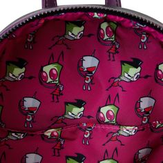 On the front zipper pocket, Zim and GIR attempt to blend into their earthly surroundings. Up above, Zim’s secret base is disguised as a suburban home that rises towards the sky. Turn the bag around to explore the inner workings of Zim’s lair and prepare for doom as GIR’s favorite word appears on the shoulder straps. This backpack is an officially licensed Nickelodeon product. Dimensions: 9”W x 10.5”H x 4.5”D Material: Faux leather (polyurethane) Features: Bag has adjustable shoulder straps and g Release Spell, Pokemon Candy, Secret Lair, Beatles Cartoon, Secret Base, Suburban Home, Take Over The World, Mid July, Harry Potter Anime