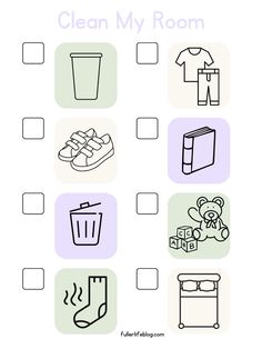 the worksheet is filled with pictures to help kids learn how to clean their room