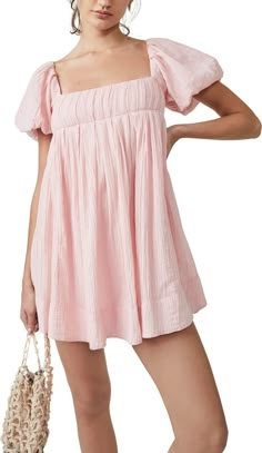 Free People Marina Tie Back Cotton Crinkle Babydoll Dress | Nordstrom Mini Babydoll Dress, Cocktail Dress Nordstrom, Cute Dresses For Party, Casual Sundress, A Line Cocktail Dress, Chiffon Cocktail Dress, Pink Dress Casual, Preppy Dresses, Country Dresses