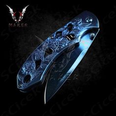 "Here at the VuMaker, create masterpieces For more great holiday apparel, please visit our shop: https://www.etsy.com/shop/VuMaker Blue Mirror ROSES Floral Knife 8\" Best Folding Knife for Hunting,Campin Gift for Father, Husband, Boyfriend - VuMaker-336 Fast Assist Opening Beautiful Ornately Embossed Rose Handle Polished Silver Stainless Steel Handle Sharp 3CR13 Stainless Steel Blade Liner Lock Mechanism keeps the blades locked in place when open Great Quality Knife - Makes an awesome Gift and I Holiday Apparel, Blue Mirror, Blue Mirrors, Polish Silver, Steel Handle, Folding Knives