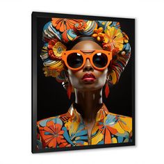 This beautiful "Orange And Blue African Woman Sunglasses II" wall art is printed on premium quality cotton canvas using the finest fade-resistant ink. We offer a versatile range to cater to your unique aesthetic preferences. The canvas art is stretched tautly over a sturdy wood, giving your artwork a sleek, borderless appearance. For those who desire a touch of elegance and depth, our canvas art is the ideal choice. The canvas is delicately mounted within, creating a striking visual contrast bet Woman Sunglasses, Woman Wall Art, Picture Frame Wall, Framed Canvas Wall Art, Everly Quinn, Metal Artwork, Online Art Store, African Women, Framed Canvas Art