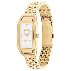 COACH Cadie Gold-Tone Bracelet Watch | 32.5mm | 14504042 | REEDS Jewelers Modern Coach Gold Watch, Luxury Gold Coach Watch Accessories, Classic Gold Coach Watch, Modern Gold Coach Watch, Coach Gold Watch With Metal Dial, Coach Gold Watches With Metal Dial, Gold Coach Watch With Metal Dial, Coach Gold Watch As A Gift, Coach Gold Watch As Gift