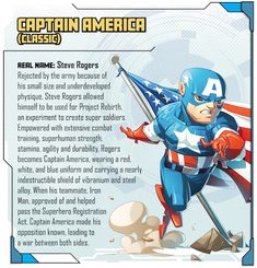 the captain america card has an image of him holding a flag and standing on one leg