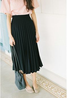 A-Line Pink Gray Black Pleated Skirt Casual Black A-line Pleated Skirt, Black A-line Maxi Skirt For Winter, Black Non-stretch Long Pleated Skirt, Non-stretch Black Long Pleated Skirt, Black A-line Pleated Skirt For Summer, Black Flowy Winter Skirt, Casual Black Maxi Skirt For Winter, Black Relaxed Pleated Skirt For Spring, Casual Black Long Pleated Skirt