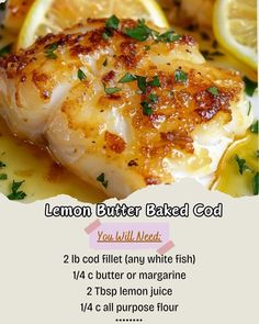 the recipe for lemon butter baked fish is shown