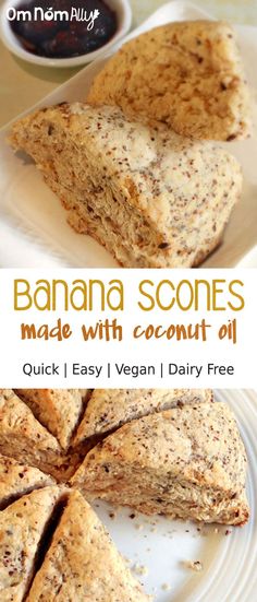 banana scones made with coconut oil on a white plate