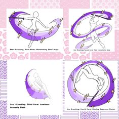 the instructions for how to draw a woman's body in purple and white with stars