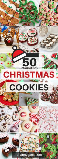 over 50 christmas cookies are featured in this collage