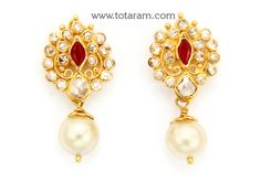 22 Karat Gold Uncut Diamond Earrings With Ruby & South Sea Pearls 
    - 235-DER807 - in 6.650 Grams for USD $769.56. 
Made in India by Totaram Jewelers Online this product is in Gold - 22 Karat BIS Hallmark 916 KDM Gold  & is an excellent gift for Adult - Women. Ships fully insured with secured guaranteed delivery for free with your order over $250 from New Jersey USA & comes with 30 days exchange policy. Uncut Diamond Earrings, Diamond Earrings Indian, Indian Gold Jewellery Design, Indian Gold Jewelry, Antique Gold Jewelry Indian, 22k Gold Jewelry, Antique Gold Jewelry, Dangle Hoop Earrings, Diamond Earring