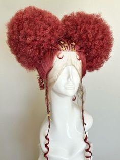 Hair Ideas For Characters, Witchy Black Woman, Afro Wig Hairstyles, Bizarre Hairstyles, Interesting Hair Styles, Red Head Characters, Unique Hair Ideas, Unique Black Hairstyles, Unique Wig Hairstyles