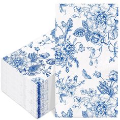 PRICES MAY VARY. WHAT YOU WILL GET: 100pcs paper guest napkins are contained in the set, delicate designs that make it suitable for the use on parties and dinner tables, and large quantity that are sufficient to meet your different needs. ELEGANT DESIGN: Printed with blue wildflowers patterns in the white background, exquisite and retro, full of chinoiserie style, great supplies for daily and party use. SAFE MATERIAL: Made of good quality paper, soft and degradable, not easy to tear, and with 3 Light Blue And White Sweet 16, Blue Engagement Party Decorations, Dusty Blue Wedding Reception Decor, Blue Grad Party, Chinoiserie Party, Chinese Theme Parties, Wildflower Paper, Flower Dinner, Blue Wedding Receptions