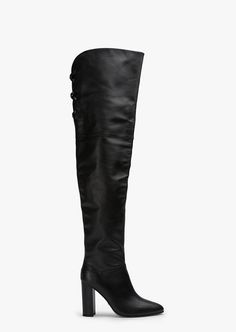 Make room for our newest statement boot, Briar. Crafted from premium leather, these ultra-high thigh-high boots feature a sleek almond-shaped toe, intricate lace-up detailing at the back, and a block heel. -Material: Leather -Sole: Rubber -Fit: True To Size -Toe-shape: Almond -Features: Lace-Up Detailing -Heel: 9.5cm Leg Height x Calf Circumference x Opening Circumference 5 – 644mm x 368mm x 402mm 5.5 -645.5mm x 373.5mm x 409mm 6 – 647mm x 379mm x 416mm 6.5 – 648.5mm x 384.5mm x 423mm 7 – 650mm Leather Over-the-knee Platform Boots For Fall, Chic Thigh High Leather Boots, Chic Thigh-high Leather Boots, Leather Thigh High Heeled Boots For Night Out, Thigh High Leather Heeled Boots For Night Out, Chic Leather Thigh High Heeled Boots, Chic Thigh-high Leather Heeled Boots, Leather Thigh High Platform Boots For Night Out, Thigh High Leather Platform Boots For Night Out