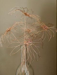 a glass vase filled with lots of dried flowers