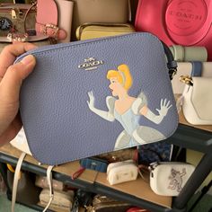 Nwt Disney X Coach Camera Bag With Cinderella Refined Pebble Leather Two Credit Card Slots Inside Multifunction Pocket Zip Closure, Fabric Lining Outside Open Pocket Adjustable Strap With 23" Drop For Shoulder Or Crossbody Wear 7 1/4" (L) X 5 1/4" (H) X 2" (H) Disney X Coach Disney Disney Blue Shoulder Bag For Travel, Crossbody Shoulder Bag For Disney Trips, Disney Style Shoulder Bag For Daily Use, Disney Shopping Bags, Coach Camera Bag, Coach Disney, Vintage Messenger Bag, Red Camo, Hobo Crossbody Bag