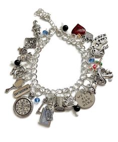 Alice In Wonderland Charm Bracelet, Charm Bracelet Aesthetic, Alistair Wonderland, Gothic Oc, Alice In Wonderland Jewelry, Wonderland Crafts, Wonderland Jewelry, Alice In Wonderland Crafts, Make A Book