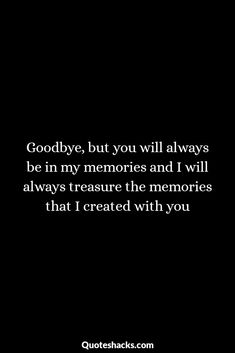 the quote goodbye, but you will always be in my memories and i will always treasure the memories that i created with you