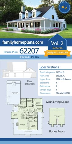 the floor plan for this house is shown in blue and white, with two levels to each