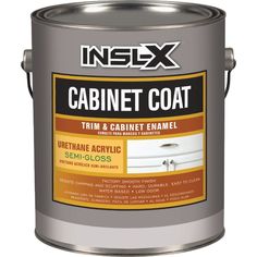 a can of paint that is white and has the words, cabinet coat on it