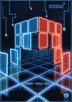 an abstract background with cubes and neon lights