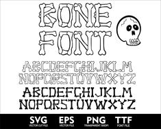 the font and numbers are outlined in black ink with a skull head on each side