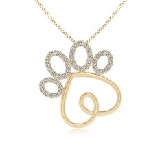 This 14k yellow gold paw print pendant is designed for pet parents as well as dog lovers. The toes are adorned with prong-set glistening diamonds. Paw Print Pendant, Pet Parent, 18k Rose Gold, White Diamond, Prong Setting, Paw Print, Dog Lovers, 18k Gold, Gold Necklace