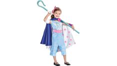 Celebrate Bo Peep's return by dressing your child up in this Toy Story 4 Bo Peep Deluxe Costume for kids! It includes a blue jumpsuit with a printed lace detail on the bodice. Secure the reversible polka dotted skirt around their waist or turn it over and secure it to their neck to make it a cape. Accessorize this adorable costume with the arm head and wristbands and then complete the outfit with Bo Peep's iconic staff. Dress up your little one as Woody's long lost friend with this costume! Toy Story 4 Kids' Bo Peep Deluxe Costume product details: Jumpsuit Scalloped hems Contrast waistband Polyester Pink bow headband Polyester 2-in-1 reversible satin cape-skirt Polyester Arm band Polyester Wristband Polyester 3-piece staff Plastic Shoes not included Review the size chart for additional siz Cape Skirt, Toy Story Costumes, Long Lost Friend, Costume For Kids, Blue Jumpsuit, Bo Peep, Plastic Shoes, Blue Jumpsuits, Cute Costumes