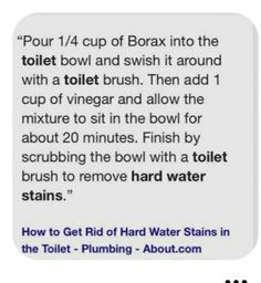 a text message that reads, how to get rid of hard water stains in the toilet