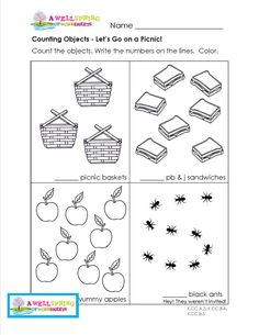 the worksheet for counting objects to help students learn how to count and color