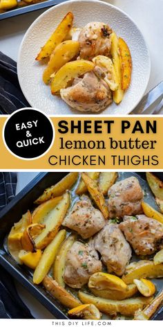 sheet pan lemon butter chicken thighs with text overlay