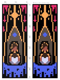 an image of the face of jesus in pixel art style, with different colors and sizes