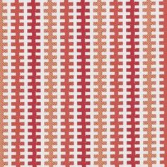 an orange and white striped fabric with small circles on the bottom, in red and white