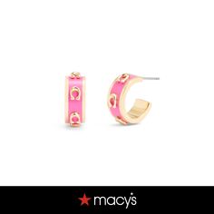 in stock Chic Pink Small Hoop Earrings, Chic Small Hoop Pink Jewelry, Chic Small Pink Hoop Jewelry, Chic Small Pink Hoop Earrings, Trendy Gold Enamel Earrings, Trendy Gold Enamel Hoop Earrings, Chic Coach Jewelry As Gift, Chic Coach Jewelry As A Gift, Pink Small Hoop Metal Earrings