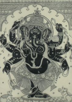 Ancient Drawings, Ganesh Art Paintings, Contemporary Folk Art, Kalamkari Painting, Indian God, Ganesh Art, Hinduism Art, Vedic Art, Goddess Artwork