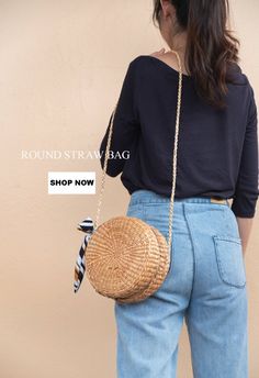 Round straw bag hobo shoulder bag round basket bag crossbody bag woven natural basket bag with ribbo Woven Crossbody Bag, Round Bag Outfit, Straw Purse Outfit, Wicker Bag Outfit, Boho Bag Outfit, Straw Bag Outfit, Crossbody Bag Outfit, Ribbon Tassel, Straw Crossbody Bag