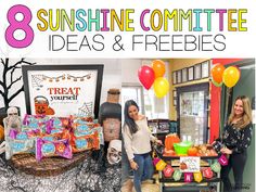 the 8 sunshinene committee ideas and freebies are featured in this postcard for halloween